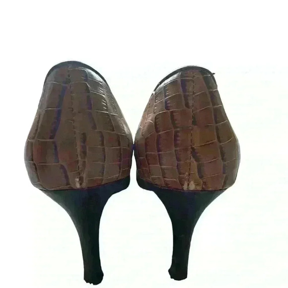 Franco Sarto Brown Crocodile Leather Pumps Size 7 1/2 Pointed Toe MaryJane Heels - Picture 6 of 8